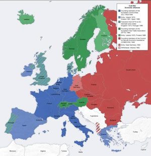 mapa de las alianzas económicas europeas, en http://ca.wikipedia.org/wiki/Guerra_Freda mapa de las alianzas económicas europeas
